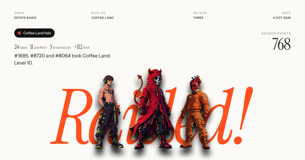 Raided! Coffee Land falls · 768 points